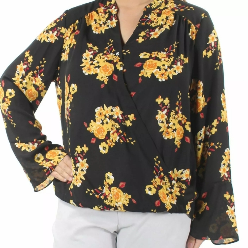 INC Floral Long Sleeve Blouse Sz XL
